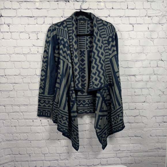 Sisters Sweaters - Sisters Navy & Gray Geometric Open Cardigan Sweater Women's S